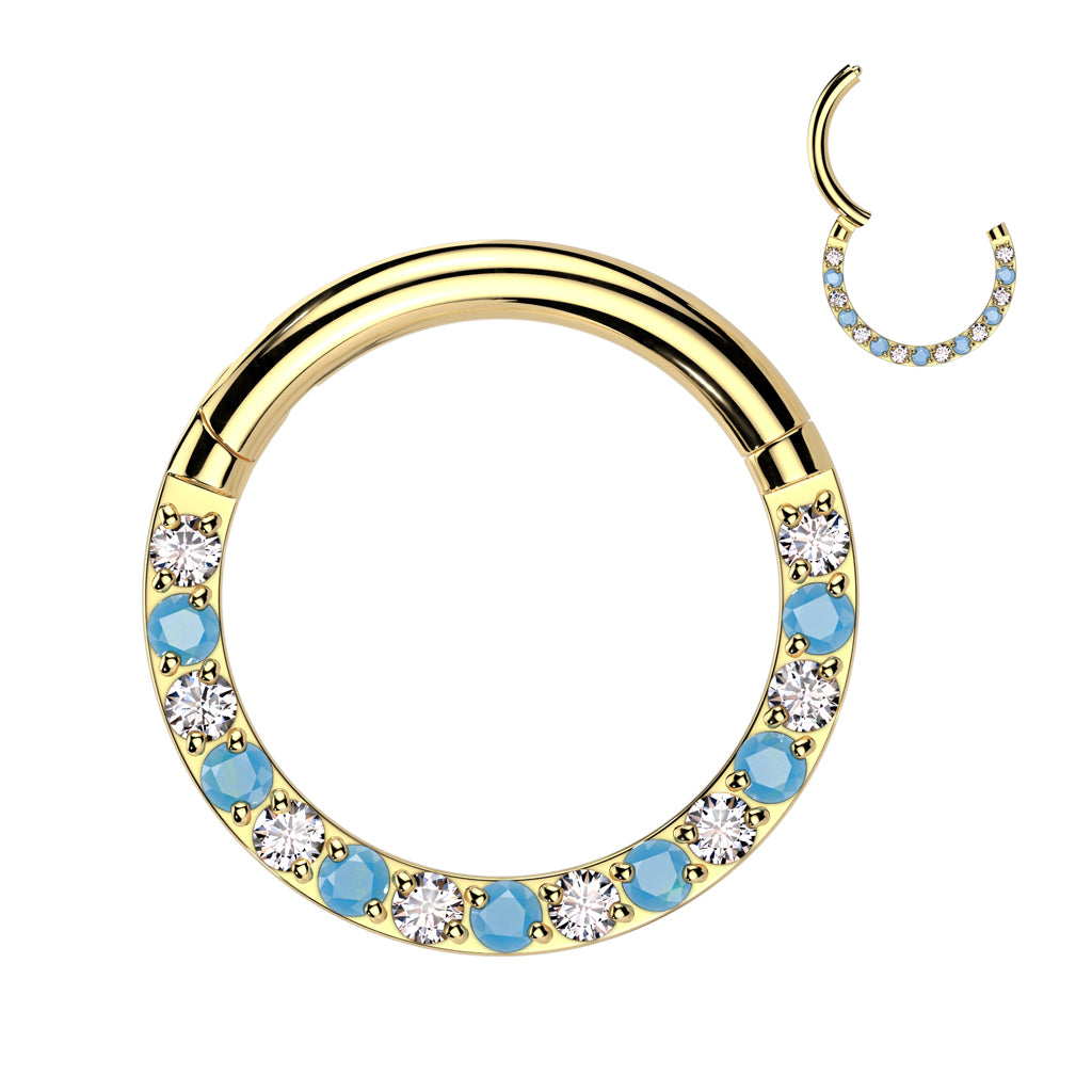 Implant Grade Titanium Hinged Segment Hoop Ring With Forward Facing Pave CZ and Turquoise